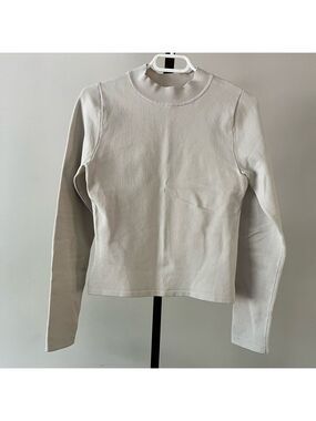Aritzia Babaton Contour Mockneck Cream Long Sleeve Top, Size Medium.